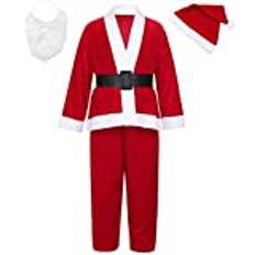 Dreamzfit - Childs Deluxe 5 Piece Santa Claus Christmas Fancy Dress Costume ~ Boys Girls Santa Hat, Beard, Jacket, Trouser & Belt - Xmas Father Christmas Kids Santa Suit (4-6 Years), Red & White
