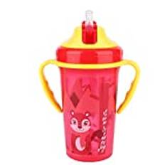 Baby Sippy Cup Straw Trainer Cup Cute Cartoon Infant Learner Sippy Cup Transparent Toddlers Water Drinking Cup Children's Summer Water Bottle with Handle(Red)