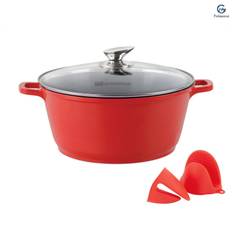 20cm nea die-cast aluminium stockpot non-stick casserole cookware with lid red