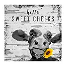 Cow Sunflower Flower Mirrors Wall Decoration Wall Art Decal Hello Sweet Cheeks Peel and Stick Home Decals for Playroom Nursery Party Furniture Vinyl