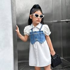 SHEIN Young Girl Cool Denim Vest And Shirt Dress Casual  Commuter Outfit
