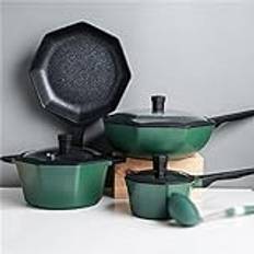 PACUM Octagonal Cookware Set Non-Stick Wok Pan Pan Pan Induction Cooker Gas Stove Casserole Kitchen Hot Pot Pot Set (Color : Argento, Size vision