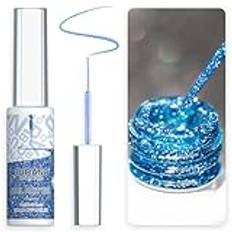 BURANO Liner Holographic Gel Nail Polish, UV LED Reflective Glitter Painted Gel Silver Metallic Gel Nail, Build in Thin Nail Brush Chrome Gel Curing Required 8ml (LX19)