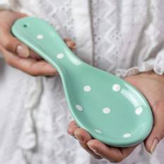 City to Cottage? Teal Blue and White Polka Dot Spotty Handmade Hand Painted Ceramic Kitchen Cooking Spoon Rest | Utensil Holder