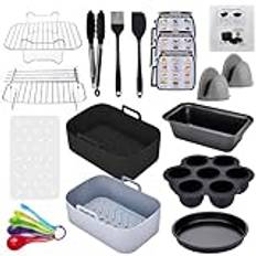 Air Fryer Accessories Set 22pcs for Ninja Foodi AF300UK AF400UK, 7.6L-9.5L Dual Zone Air Fryer Accessories, Silicone Air Fryer Liner & Racks, 100Pcs Air Fryer Liners for Air Fryer, Oven, Microwave