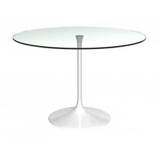 Gillmore Pedestal Large Dining Table Clear Glass and White