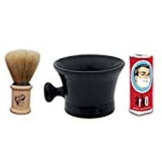 Shaving Set of Black Ceramic Shaving Mug, Small Wooden Handled Rodeo Brush & Arko Shaving shave Cream Soap 75g