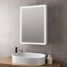 BAYSTONE Bathroom Mirror Cabinet LED Illuminated Demister Pad Shaver Socket Mains Powered 700 x 500mm