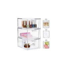 Makeup Organizer With Drawers - Stackable Clear Plastic Organizer Drawers,4.5 Inches Tall Organize Cosmetics and Beauty Supplies on a Vanity (Clear 3