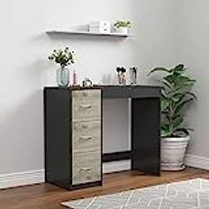 URBNLIVING 3 Drawer Wooden Bedroom Dressing Table (Black Carcass + Ash Grey Drawers)