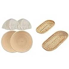 Ntcpefy Rattan Bread Storage Tray Dinner Coffee Breakfast Serving Tray S+L with 2PCS Proofing Basket 10Inch Round Bread Basket