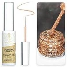 BURANO Liner Holographic Gel Nail Polish, UV LED Reflective Glitter Painted Gel Silver Metallic Gel Nail, Build in Thin Nail Brush Chrome Gel Curing Required 8ml (LX21)