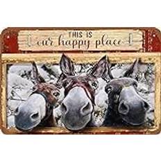 Donkey Winter This Is Our Happy Place Antique Tin Sign Rustic Wall Decor Metal Plate Vintage Art Retro Advertising Home Garage Kitchen Bar Restaurant 5.5x8 Inch