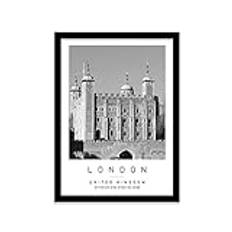 Tower of London Travel Print London Wall art Black and white Poster A3 Print in Black frame 33.5 X 45.5cm (13.2x18inch)
