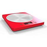 Digital rechargeable kitchen scale 5kg x 0.1g multifunctional red weighing  pan scale with LCD backlight display and large tray for cooking and baking  