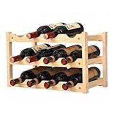 FAYAMILA Solid Wood Wine Rack Freestanding Floor & Countertop Versatile Liquor Cabinet, Wine Bottle Holder, Space-Saving Wine Holder (Wood Color, 3-Tier)