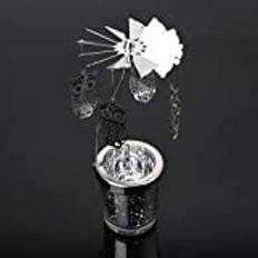 Baiyao Owl Rotating Carousel Metal Tea Light Candle Holder Center Candelabrum Silver Glass Pillar Candle Holders Candlestick Christmas/Wedding/Home Table Decor Gift