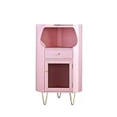 Industrial Wine Bar Cabinet Wood Wine Cabinet with Glass Door and Drawer, Contemporary Storage Wine Triangular Cabinet, Perfect for Living Room, Dining Room, Kitchen and Bar Liquor Cabinet(Pink)