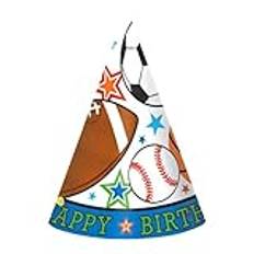 Amscan Superstar Ball Sports Birthday Cone Party Hats, Multicolored, 6 1/4