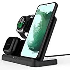 Samsung Wireless Charging Station, 3 in 1 Wireless Charger for Galaxy S24 S23 S22 Ultra S21+ S20 FE S10 Note 20/10/9 Z Filp Fold 4 3, Watch 5 Pro/4 Classic/3/Active 2 Gear S4 S3, Buds 2/Pro/Live