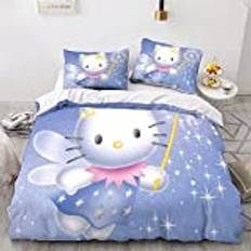 POYSPRING Hello Kitty Duvet Cover Cartoon Cat Set Soft Microfiber Bedding Set for Adults Teenager Kids 3 Piece Set with Zipper Closure for Home Decoration Quilt Cover King（220x240cm）