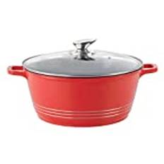 Durane Die-Cast Stockpots with Lid -Aluminium Non Stick Coating Cooking Pots -Tempered Glass Lid with Steam Vent Casserole pan - Stew pots (Red, 32)
