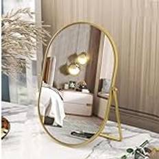 Numjeg Vanity Desk Table Mirror Oval Makeup Mirror 90°Adjustable Rotation Golden Metal Framed Standing Mirrors Room Decor for Living Room,Bedroom,Tabletop,Bathroom