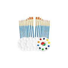 Paint Brushes Set with 4 PCS Round Paint Palettes for Kids,Nylon Hair Flat Small Paint Brush Acrylic Oil Watercolor Artist Painting Paintbrushes for