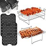 Air Fryer Rack For Ninja, 8pcs Multipurpose Air Fryer Accessories, 2pcs  Layered Stainless Steel Grilling Rack With 4 Skewers 1 Oil Brush 1 Bbq  Clip, D