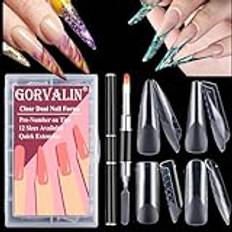 4 Styles Dual Nail Forms for Polygel with Gel Nail Brush and Picker, Gorvalin 96PCS Full Cover Dual Forms Almond Coffin Drop Nail Tip Mold for Acrylic Gel Nail Extension