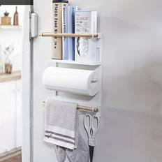 1pc, Magnetic Spice Rack, Magnetic Shelf With Paper Towel Holder, Kitchen Refrigerator Storage Rack, Fridge Magnet Organizer - White