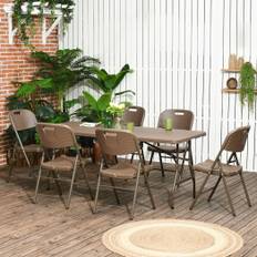 7 PCs HDPE Molding Design Resin Rattan Dining Set, Foldable Table & Chairs