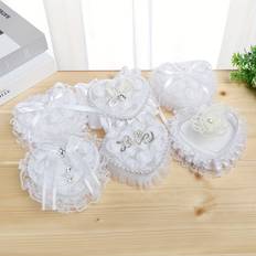 1pc Heart-shaped Lace Wedding Ring Storage Box, Classic Bridal Jewelry Ring Holder, Exquisite Storage Box, Plastic Material - White - LOVE