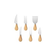 Daucin Cheese Knife Set, 6 Pcs Stainless Steel Cheese Slicer Cheese Fork Cheese Shovel with Oak Handle, Ergonomic Design Cheese Cutter for Family