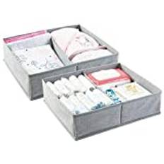 mDesign Set of 2 Storage Box - Fabric Organisers with a Total of 2 Compartments - Storage System for Accessories - Grey