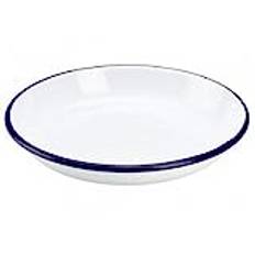 Premium Quality Traditional Enamel White Blue Trim Rice Plate, Pasta Plate, Bowl, Dinner Plate, Round Pie Plate, Soup Plate, Mixing Bowl, Deep Dish Tableware Crockery (Dinner Plate 22cm)