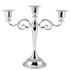 Candlestick Holder, Metal Candelabrum Chamberstick Candelabra Candle Holder Candlelight Stand with 3 Arms for Halloween Christmas Dining Room Decoration Wedding Home Decor, European Style(Silver)