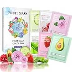 EHIOG 6PCS Fruit Extract Face Mask Set, Sheet Mask Face Masks skincare Face Mask Multipack, Hydrating Facial Mask, Hydrating & Nourishing Face Masks, Improves Skin Face Care(25g)