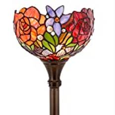 WERFACTORY Tiffany Floor Lamp Red Rose Flower Stained Glass Light 10X10X66 Inches Pole Torchiere Standing Corner Torch Uplight Decor Bedroom Living Room Home Office S001 Series