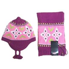 Levi's girls infants pull on hat & scarf set warm winter cosy tassel beanie pink