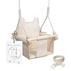 MAMOI® Wooden baby swing seat for toddlers, Indoor toddler swings chair from birth, Kids baby bouncer for garden, Child rocker swing set from 8 months Beige