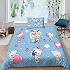 POYSPRING Hello Kitty Duvet Cover Cartoon Cat Set Soft Microfiber Bedding Set for Adults Teenager Kids 2 Piece Set with Zipper Closure for Home Decoration Quilt Cover Single（135x200cm）