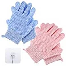 4 Pcs Exfoliating Gloves, Bath Gloves for Shower, Exfoliating Mitts, Body Exfoliator Scrubber Wash Gloves for Adults Kids Body Face Shower Dead Skin Remover Gloves Mitts, with 2 x Sticky Hooks
