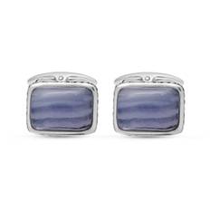 Blue Lace Agate Stone Cufflinks in Black Rhodium Plated Sterling Silver