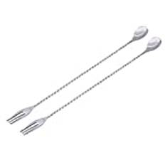 Kosma Set of 2 Stainless Steel Cocktail Mixing Spoon with Fork - 40cm | Mixing Spoon Spiral Pattern Bar Spoon | Bar Tool | Stirring Spoon