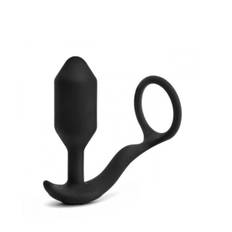 b-Vibe Snug & Tug Vibrating Weighted Silicone Butt Plug & Cock Ring Black