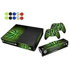 Morbuy Skin For Xbox One Vinyl Full Body Protective Sticker Cover Decal For Microsoft Xbox One Console & 2 Dualshock Controller Skins + 10pc Silicone Thumb Grips (Green Leaf)