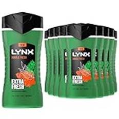 Lynx 3-in-1 Shower Gel Jungle Fresh 12 Hours of Long Lasting Refreshing Fragrance Body Wash with Plant-Based Moisturisers for Men for Naturally Soft Skin, 225ml Pack of 12