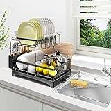 Yeepoo Dish Drying Rack 2 Tier & Triangle Roll-Up Drying Rack for Kitchen  Counter, Come with Utensil Holder, Cup Rack, Cutting Board Holder,  Stainless