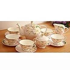 DDKYHU 15 Pieces Porcelain Tea Sets for Adults Bone China Vintage Coffee Cups and Saucer Service of 6, with Teapot, Sugar Bowl, Creamer Pitcher for Wedding and Household,Pink (Pink)